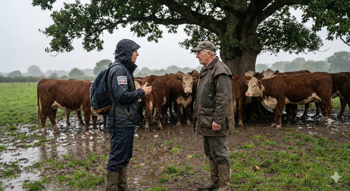 Activist: "It takes 1,800 gallons of water to produce one pound of beef."
Farmer: "Where does that water come from?"
Activist: "The environment."
Farmer: "Specifically rain that falls on the field."
Activist: "That's still water used."
Farmer: "It would fall on the field whether