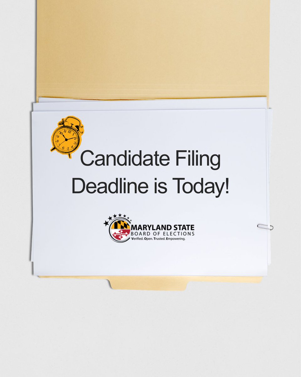 md_sbe's tweet image. Reminder that the candidate filing deadline is today at 9 PM! #MDVotes