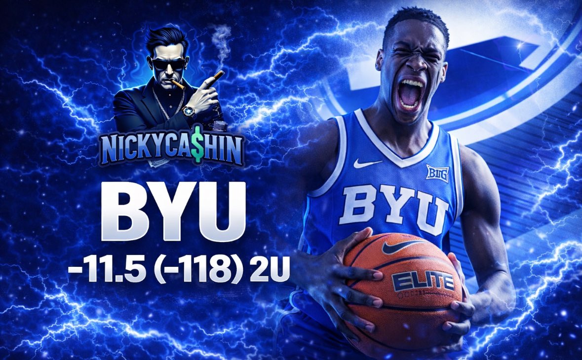 NickyCashin's tweet photo. CBB POD 🏀

BYU Cougars -11.5 (-118) 2U

12-6 (67%) Last 18 CBB Free Plays 📈

❤️ = Riding with Nicky https://t.co/HyCSEQTqrz