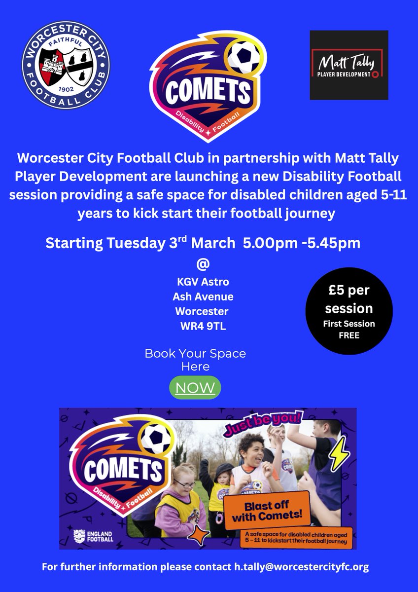 WorcesterCityFc's tweet photo. Book your space today ⬇️
https://t.co/tWjeA9OycI

@WCFC_Pathway https://t.co/AjKeQltVg7