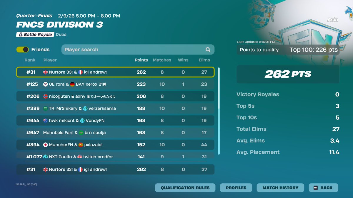 Andrewfv_'s tweet photo. Qualified for FNCS Division 1 and 2 in one week w/ Nurtore! 🫡 (First post btw🙏) https://t.co/t4G32n0ENF