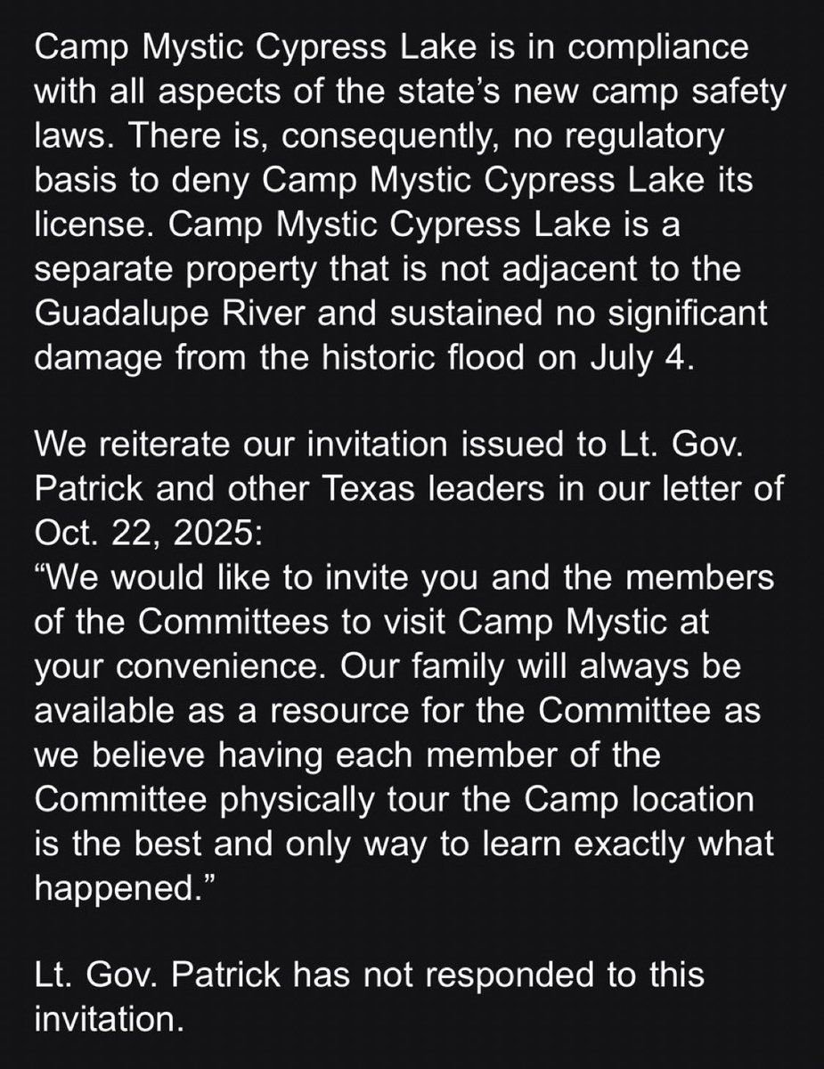 megleeATX's tweet photo. Camp Mystic Cypress Lake is in compliance in every way, and our Texas girls, who are future voters, deserve to go back. Parents deserve the choice to send them. 💚 https://t.co/rPe1vj7ltS