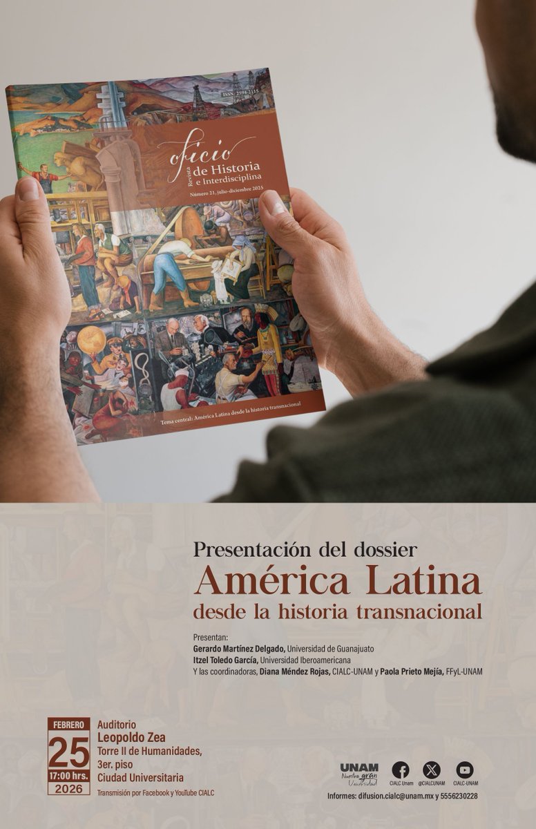 📣 Presentación del dossier "América Latina desde la historia transnacional"
📅 Febrero 25, 17:00 hrs. Auditorio Leopoldo Zea. Torre II de Humanidades, piso 3.
💻 Transmisión en vivo por Facebook y Youtube: buff.ly/qyz1NHh