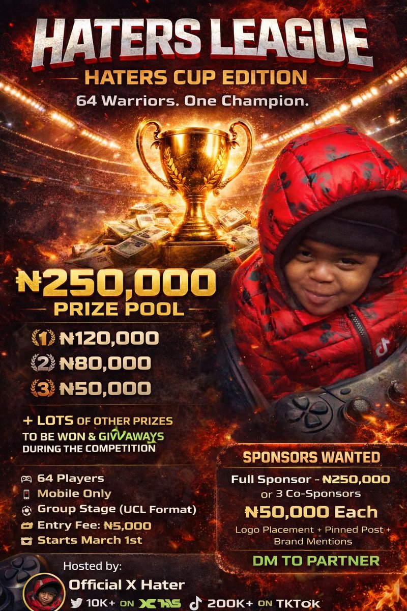 100 
Reposts and I'll drop the WhatsApp Group Link.

Loads of Prices are about to be won.

You don't have to be the overall winner to win something during this competition 🤝.

Let's goooo

DM for Ads/sponsorship