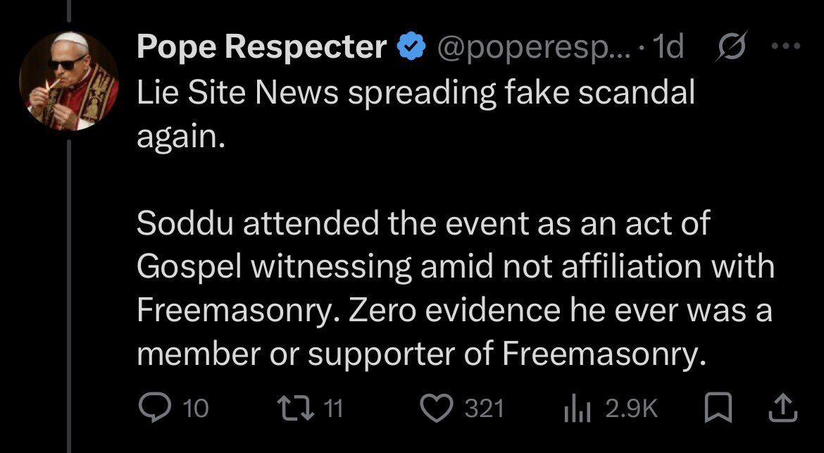 Yeah, no doubt this Novus Ordo bishop was only trying to convert the Freemasons.... 🤣