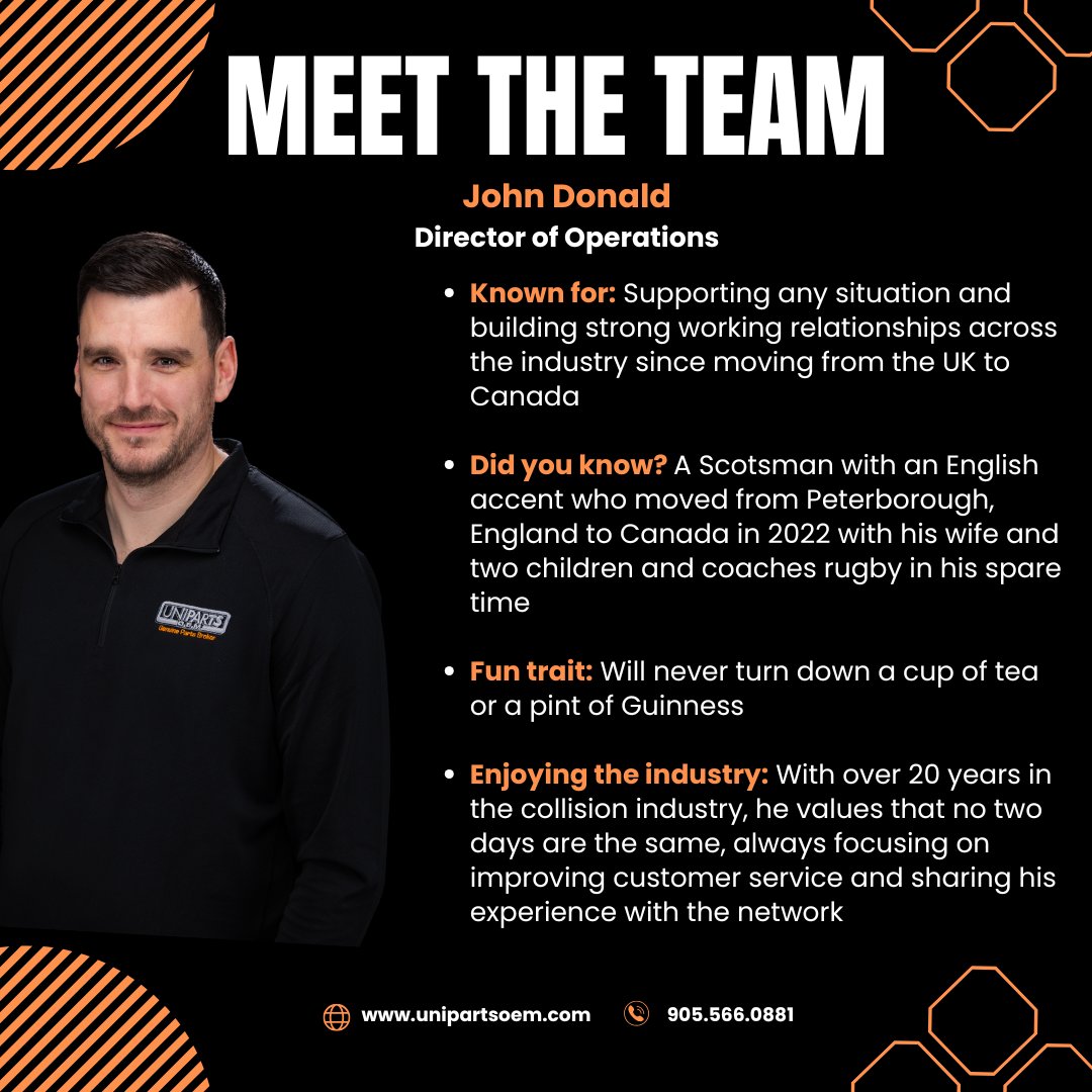 Meet John Donald, Director of Operations.

20+ years in the collision industry, focused on operational consistency and strengthening dealer partnerships across Canada.

#MeetTheTeam #CollisionIndustry #OEM #UnipartsOEM