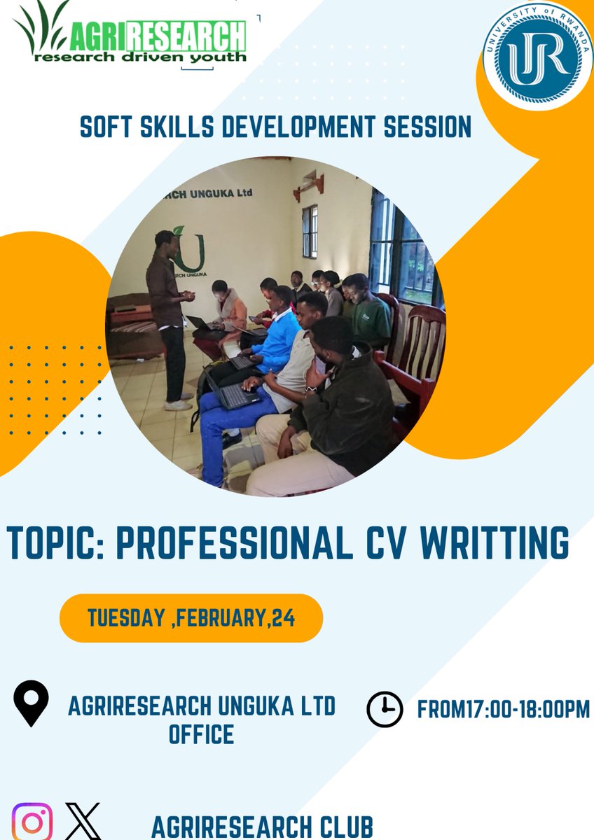 agriresearchclb's tweet photo. Powerful session today! We covered Professional #CV Writing under our #SoftSkills program, and students were excited to learn how to stand out in the #labour market. #AgriresearchClub is just getting started ,we will keep empowering our members!
#Agriresearch
#EndlessForward https://t.co/H7g0k58H6R