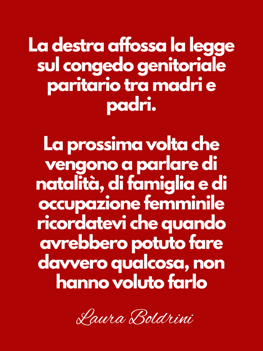Oggi la maggioranza di destra affossa la legge sul congedo genitoriale paritario, voltando le spalle a milioni di famiglie, a milioni di donne e anche a milioni di padri che vorrebbero prendersi cura dei propri figli al pari delle loro compagne. 

Non è la prima volta che davanti