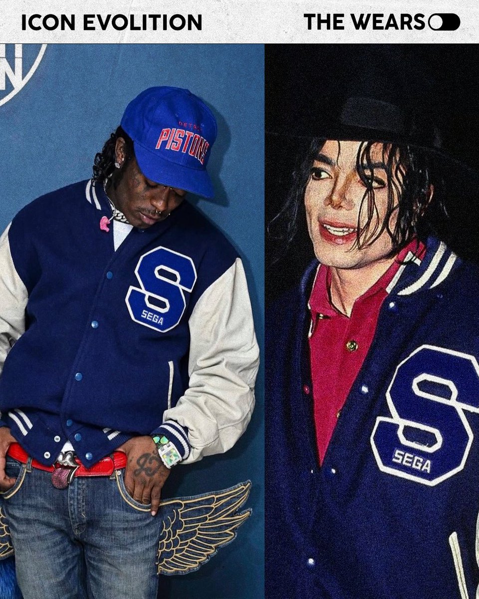 thewearson's tweet photo. #ICONEVOLUTION - @thewearson 

Lil Uzi Vert, Michael Jackson’un giydiği SEGA varsity ile görüntülendi.

🔵 Jacket: SEGA Varsity Jacket
👟 Sneakers: Jeremy Scott x adidas Originals “Wings”
👖 Denim: adidas Originals x Jeremy Scott Wings Jeans

Aynı parça.
Farklı dönemler. https://t.co/cHJR1kKEu6
