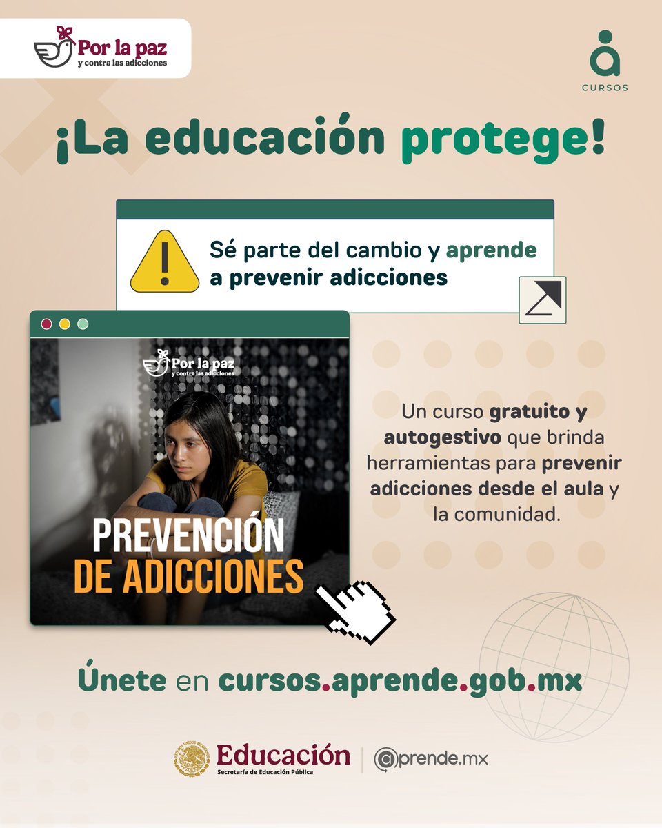 CursosAprendeMX's tweet photo. Este #CursoEnLínea se ha convertido en el favorito de nuestra comunidad. 🤩

Cuenta con más de 90 mil inscritos y tú puedes formar parte de él. Súmate y aprende a prevenir adicciones desde un enfoque escolar. 👩‍🎓✨

💻👉 https://t.co/8yaBp92LrZ https://t.co/tb1F2q2drP