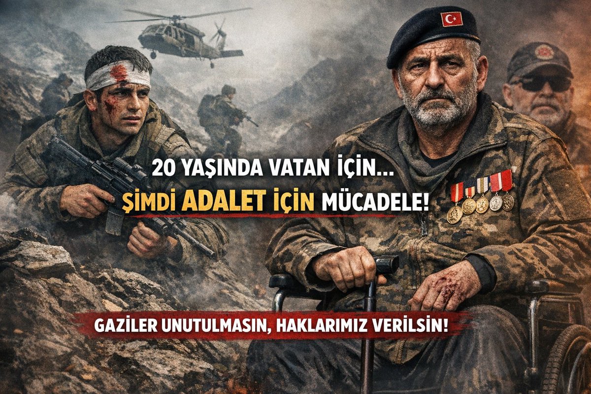 “20 yaşında vatan için savaştık…
Şimdi emsal özlük haklarımız için mücadele ediyoruz!”
<a href="/RTErdogan/">Recep Tayyip Erdoğan</a> <a href="/NumanKurtulmus/">Numan Kurtulmuş</a> <a href="/dbdevletbahceli/">Devlet Bahçeli</a> <a href="/hulusiakarmedya/">Hulusi AKAR</a> <a href="/celebimehmeta/">Mehmet Ali Çelebi</a> <a href="/MahinurOzdemir/">Mahinur Özdemir Göktaş</a> <a href="/ztarikdaroglu/">Zafer TARIKDAROĞLU</a> <a href="/nowhaber/">NOW HABER</a> <a href="/ahaber/">A Haber</a> <a href="/HaberKartali/">Haber Kartalı</a> <a href="/parshaberr/">PARS HABER 🇹🇷</a> <a href="/Haberturk/">Habertürk</a> <a href="/trthaber/">TRT HABER</a> <a href="/gazilerplatform/">gazilerplatform 🇹🇷</a>