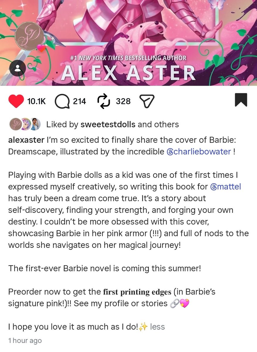 AsToldByLasso's tweet photo. I AM GAGGED over the illustration of Barbie for this new novel. She looks much more older which I LOVE 😭🩷 in the caption it says it's the first Barbie novel but isn't that incorrect? becuase there's the Genrstion Girls novels that came out ij the late 90s/early 2000s https://t.co/A49SK7sap3