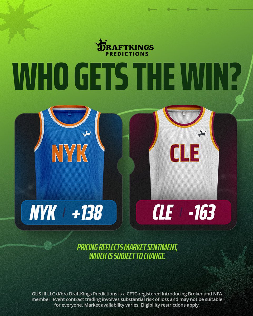 New York vs. Cleveland - who ya got?!

Make your pick on the DraftKings Predictions app 🏀