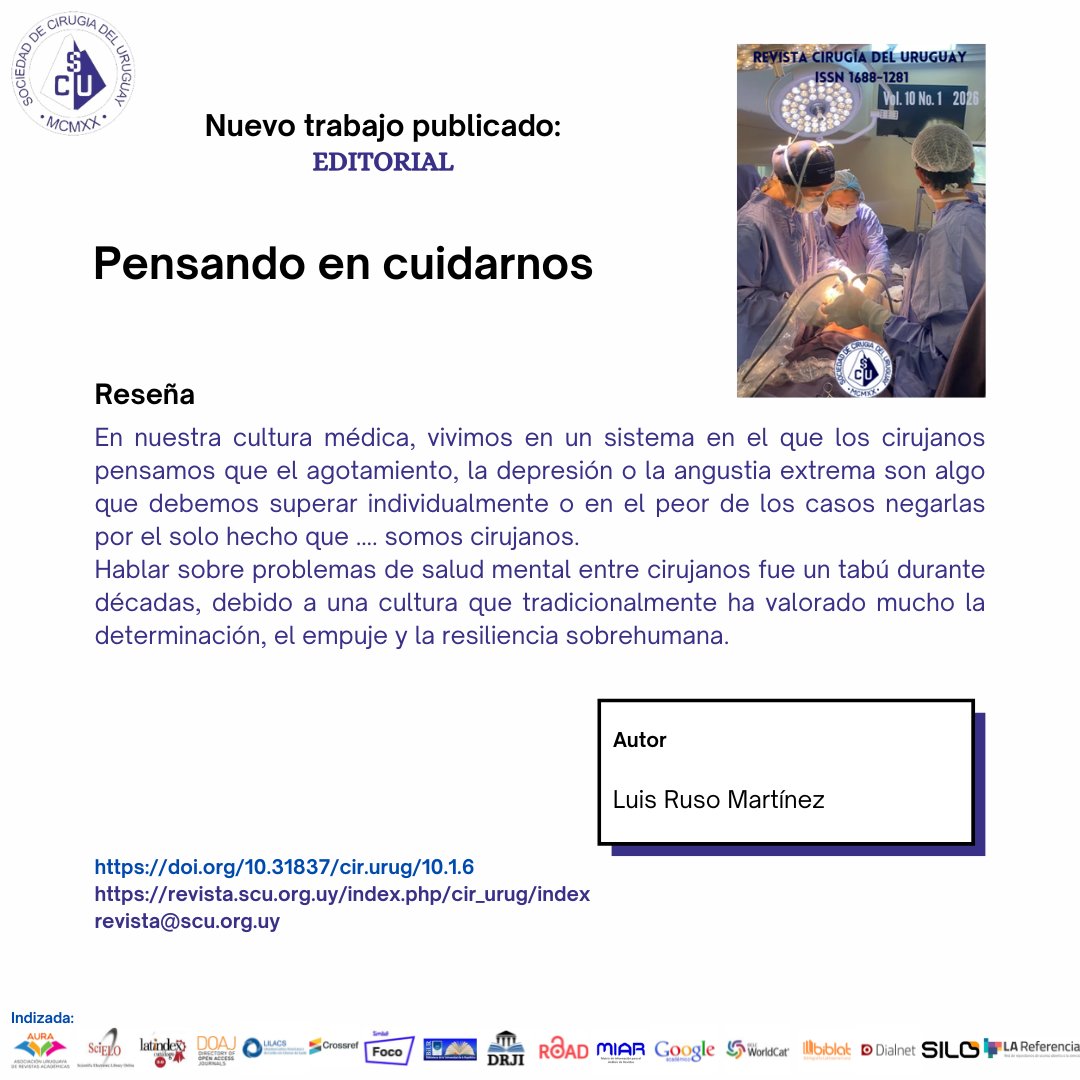 DelCirugia's tweet photo. Editorial 2026 publicado en Cirugía del Uruguay. Texto completo en: https://t.co/ALMtHflmCT https://t.co/ricuGV6kIG