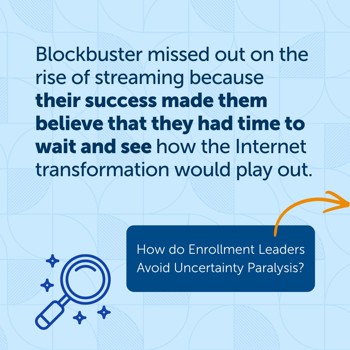 EAB's tweet image. Blockbuster failed because it thought it had time. #Enrollment leaders are facing a similar moment with AI.

Nearly half of college-bound students are using it to research and compare schools. In our latest article, we outline four possible #AI-powered search scenarios and eight