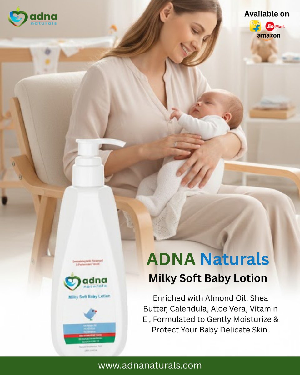 ADNA_Naturals's tweet image. Our Milky Soft Baby Lotion is enriched with Shea Butter, Calendula, Almond Oil, and Aloe Vera to deeply moisturize and protect delicate skin. Clinically tested, toxin-free, and thoughtfully crafted for everyday care.

#NaniMaaCare #GentleBabyCare #ClinicallyTested #ToxinFreeBaby