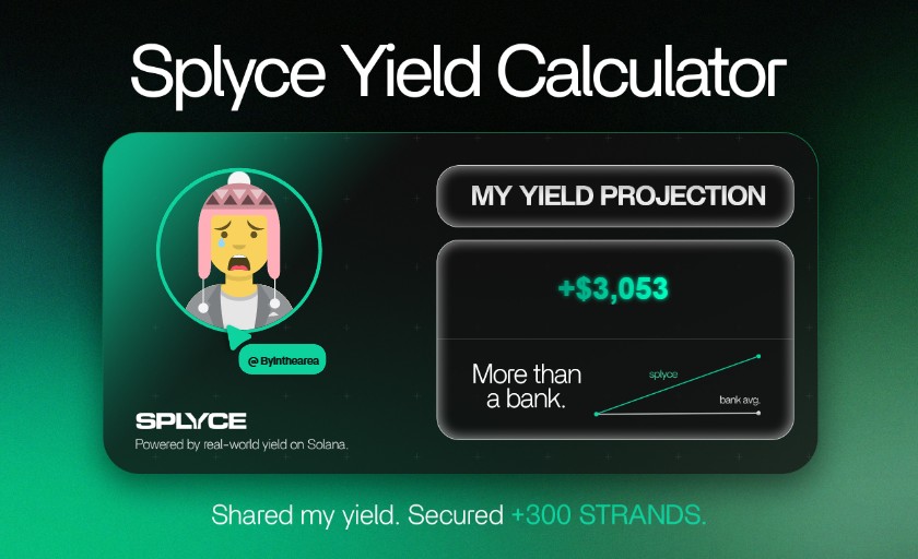 Byinthearea's tweet photo. Just tested the real-world yield calculator from @SplyceFi.

My numbers came out +2,928.23% higher than leaving it in a bank.

Check yours: https://t.co/iADfR1GnKa https://t.co/U8DO55ch08