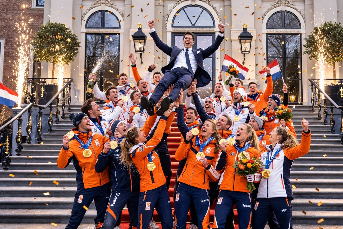 Bordesscène Rob #Jetten #goud #Olympics2026 #MilanoCortinaOlympics2026 #winterspelen2026