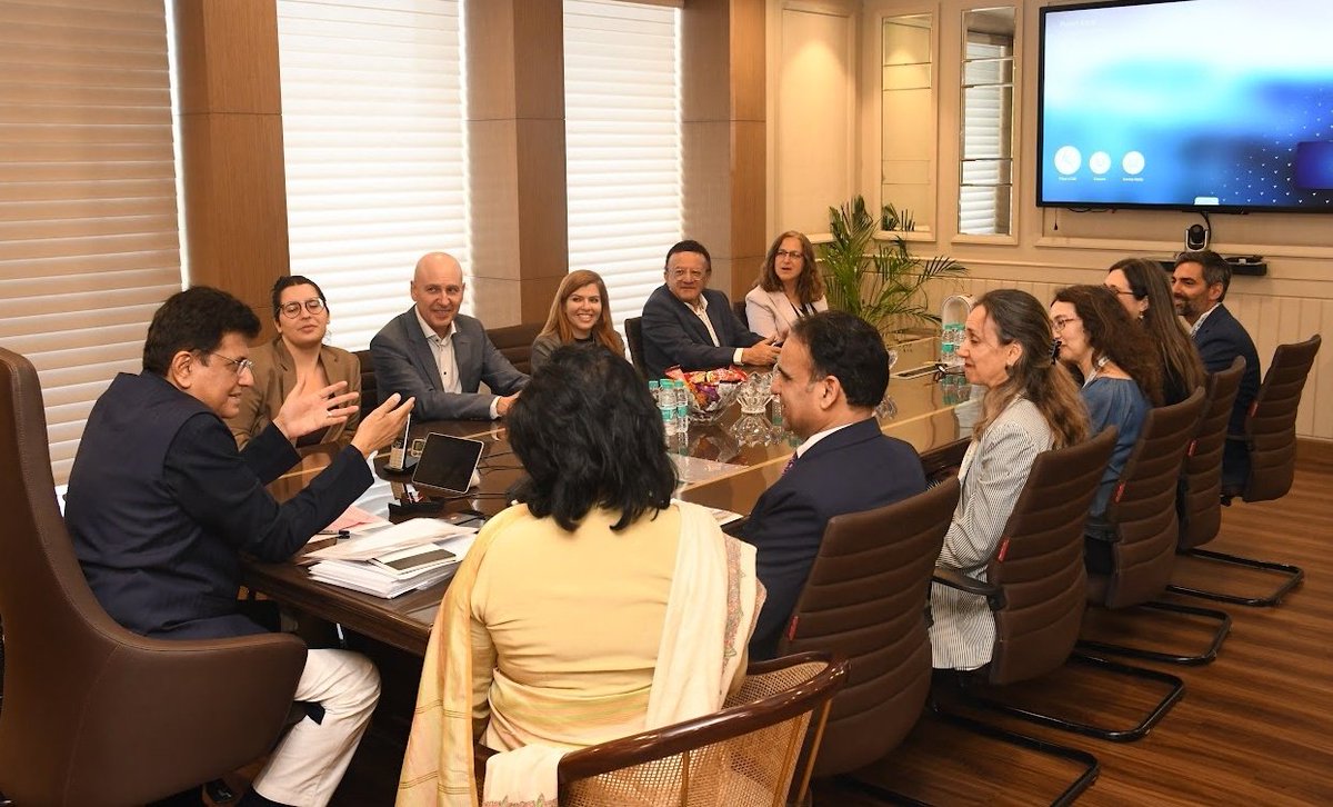 NirBarkat's tweet photo. Making history! 🇮🇱🇮🇳
A photo just sent to me by the Indian Minister of Commerce and Industry, my friend @PiyushGoyal.
A delegation led by the Foreign Trade Administration at the Ministry of Economy and Industry has arrived in India to launch negotiations for a Free Trade Agreement between our nations!
Thanks to the strategic relationship between our leaders, @netanyahu and @narendramodi, and the friendship I have forged with Piyush, we are on the way to a breakthrough that creates great new opportunities between our countries and will serve as a powerful growth engine for the economies of Israel and India.
Modi, welcome to Israel!