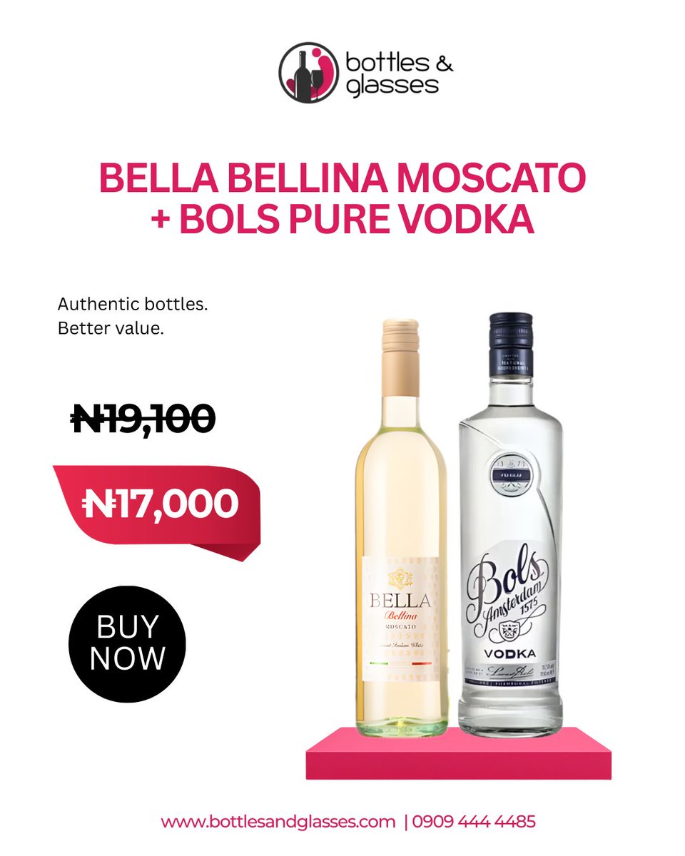 Bella Bellina and Bols Vodka are in the spotlight this week✨🥂. 
You can grab this combo for just ₦ 17,000 ONLY!

Click on the link in our bio to shop this week’s deal!

#bottlesandglasses 
#drinkStoresInLagos