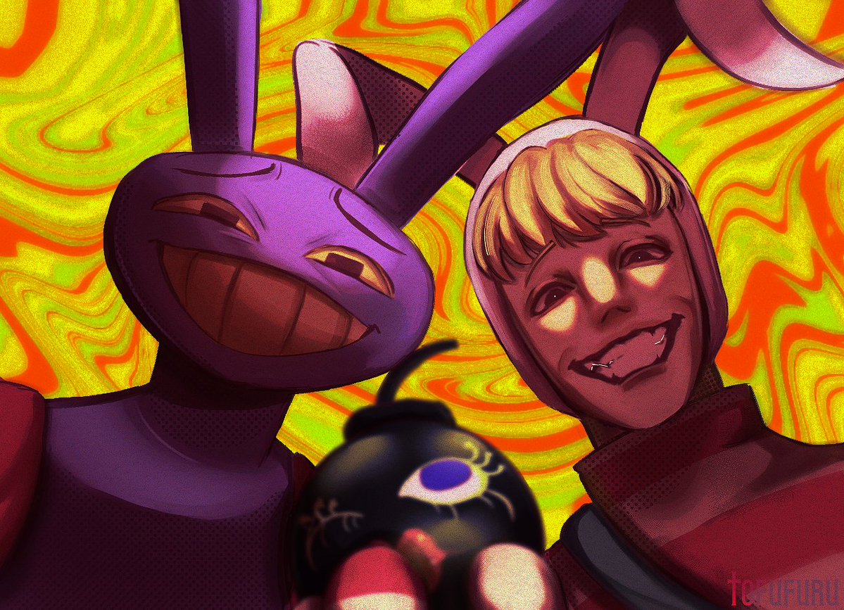 That rabbit from Digital Circus and the other rabbit who is Popee.

#DigitalCircus #PopeeThePerformer