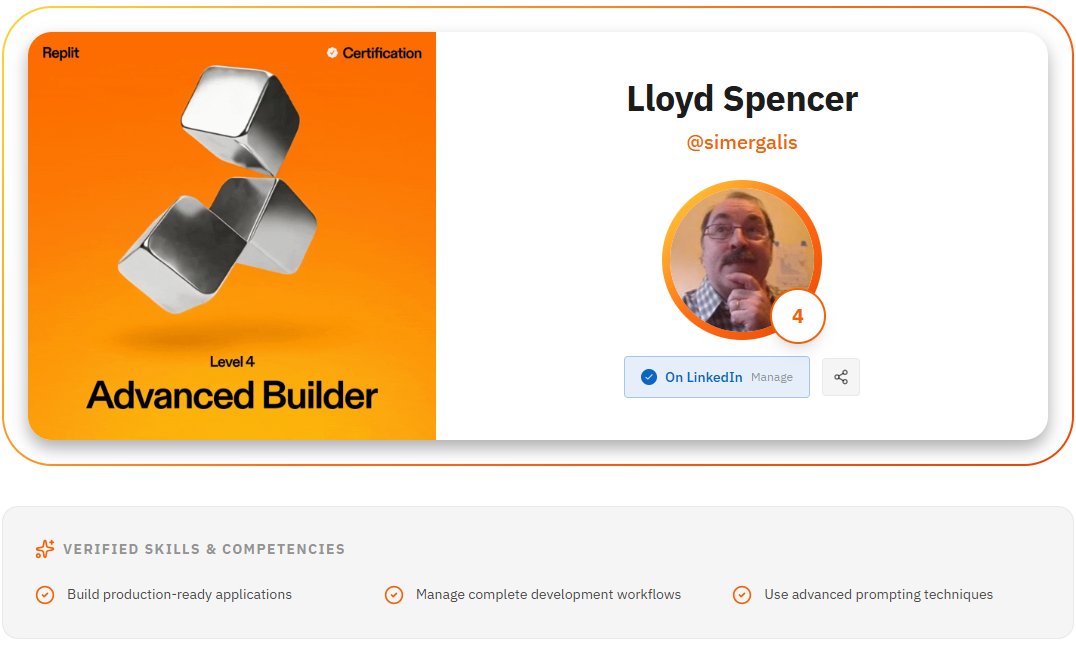 lloyd_t_spencer's tweet photo. Achieved Level 4 Advanced Builder on @Replit ✅

Developing Agentic RAG #AI apps :
https://t.co/kZTdcQEdAj : Workforce mentoring &amp; training
https://t.co/XnpKZdndjS : Reliable Research w/ Citations

#Replit made it all possible : idea → production SaaS

https://t.co/ZIXC6nJWmv https://t.co/ESYBdMeOM4