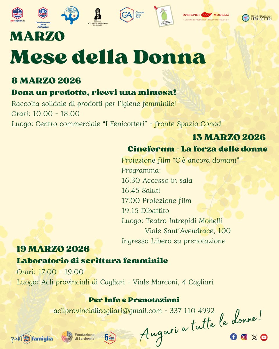 AcliCagliari's tweet photo. Marzo – Mese della Donna 𝑃𝑒𝑟 𝑖𝑙 𝑚𝑒𝑠𝑒 𝑑𝑖 𝑚𝑎𝑟𝑧𝑜 𝑎𝑏𝑏𝑖𝑎𝑚𝑜 𝑖𝑛 𝑝𝑟𝑜𝑔𝑟𝑎𝑚𝑚𝑎 𝑢𝑛𝑎 𝑠𝑒𝑟𝑖𝑒 𝑑𝑖 𝑖𝑛𝑖𝑧𝑖𝑎𝑡𝑖𝑣𝑒 𝑐ℎ𝑒 𝑝𝑟𝑒𝑛𝑑𝑒𝑟𝑎𝑛𝑛𝑜 𝑖𝑙 𝑣𝑖𝑎 𝑐𝑜𝑛 𝑙𝑎 𝐺𝑖𝑜𝑟𝑛𝑎𝑡𝑎 𝐼𝑛𝑡𝑒𝑟𝑛𝑎𝑧𝑖𝑜𝑛𝑎𝑙𝑒 𝑑𝑒𝑙𝑙𝑎 𝐷𝑜𝑛𝑛𝑎 https://t.co/RaV15oTTs3