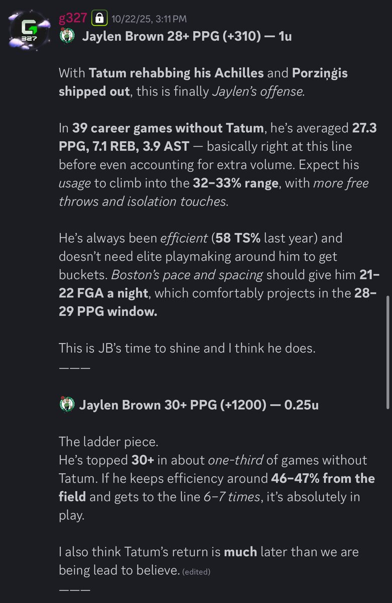 Jaylen Brown is a true #1 option.

Primary scorer. Three-level bag.
No weak spots.

Leading Boston to 2nd in the East
Fourth-most 30-point games in the league.

Haters real quiet right now.

We were heavy on his futures and it’s aging very well. 🍀