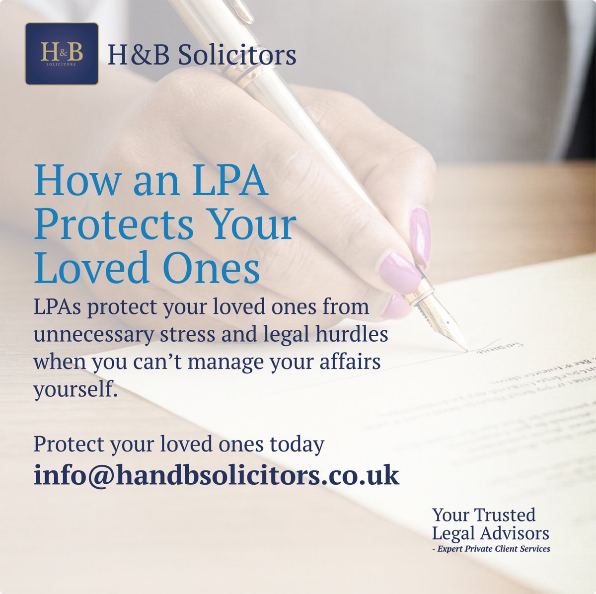 SolicitorsHB's tweet image. How an LPA Protects Your Loved Ones

LPAs protect your loved ones from unnecessary stress and legal hurdles when you can’t manage your affairs yourself.

Protect your loved ones today
info@handbsolicitors.co.uk

#LPAs #LegalClarity #hbsolicitors