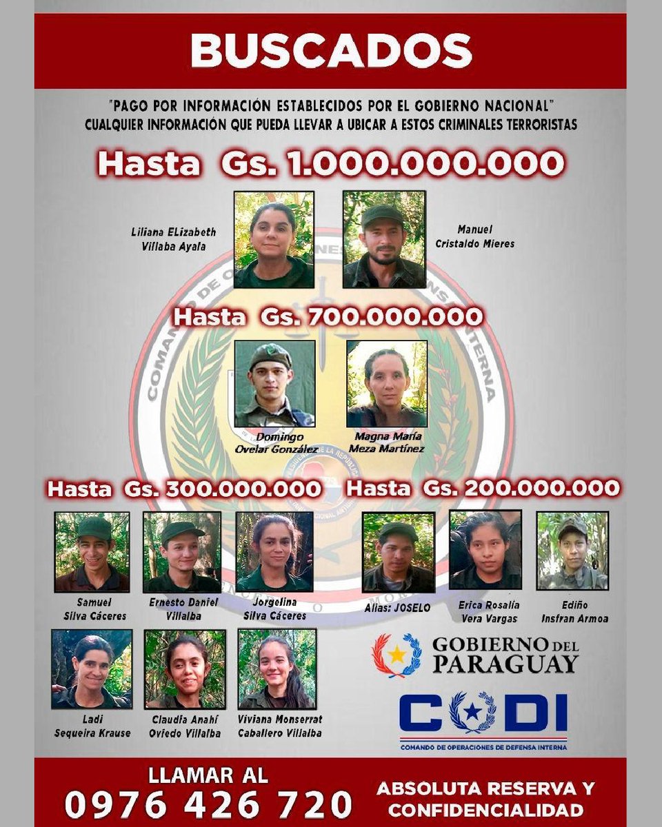 UltimaHoracom's tweet photo. En paralelo, el Gobierno Nacional, a través del CODI, mantiene vigente un sistema de recompensas por informaciones que conduzcan a la captura de los integrantes del EPP. https://t.co/7kB8x8nMF8