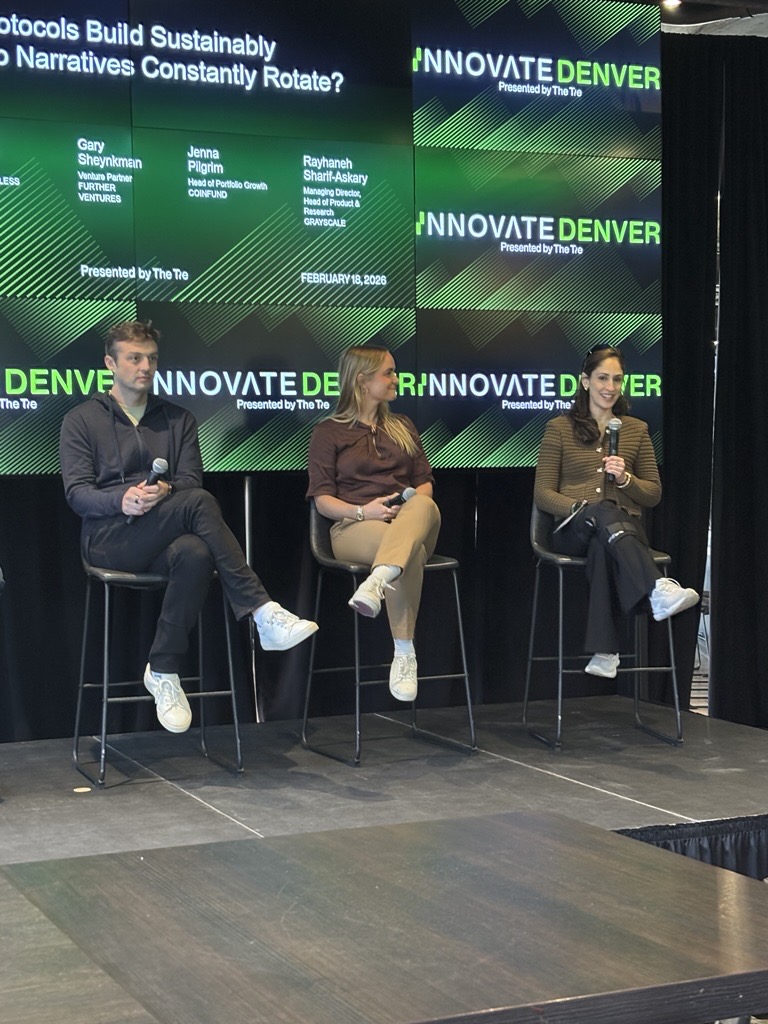 At <a href="/TheTieIO/">The Tie</a>'s #InnovateDenver, <a href="/Ray_scale/">rayhaneh</a> shared Grayscale’s perspective on building sustainable crypto protocols:

“While the industry is still nascent and projects are trying to find product-market fit, we are focused on whether usage persists after incentives fade, whether