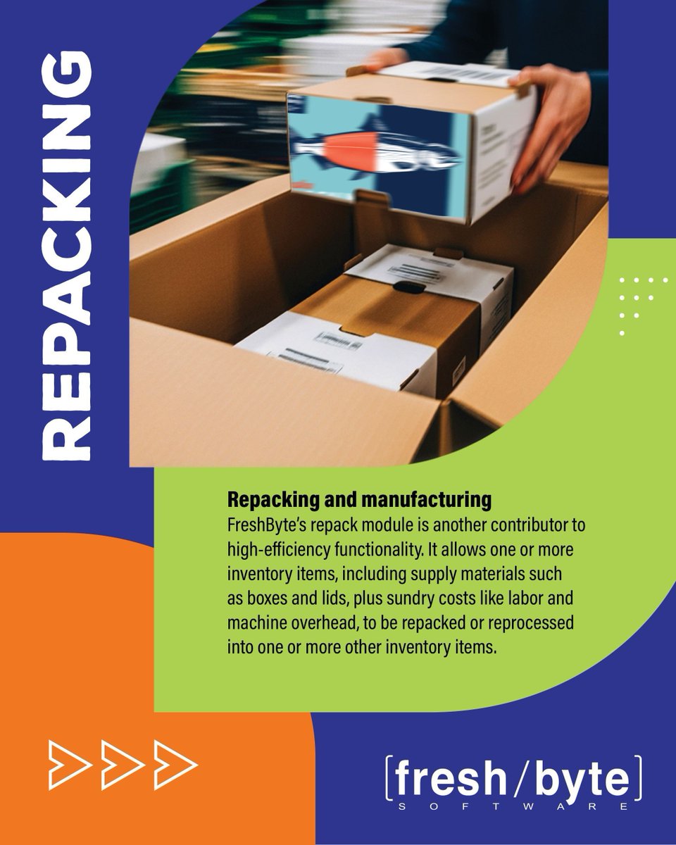 freshbytesoft's tweet photo. Boost efficiency with smarter repacking. 📦 FreshByte Software makes it easy to manage materials, labor, and costs while maintaining full inventory traceability. #FreshByte #Repacking #InventoryManagement https://t.co/8S0DFCAusS