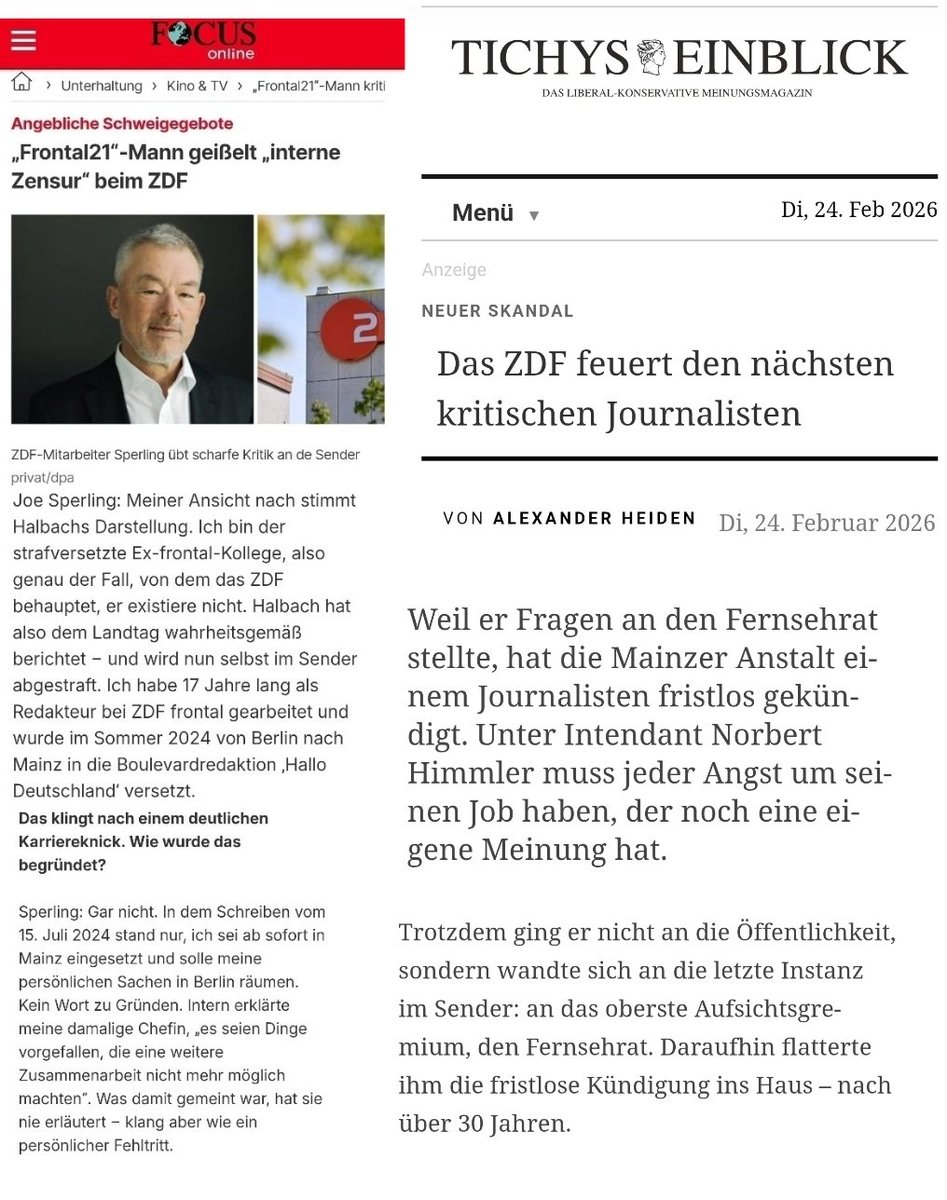 Joe Sperling kritisierte eine interne Zensur beim ZDF und hatte Fragen an den ZDF Fernsehrat. Joe Sperling wurde vom ZDF fristlos gekündigt. #OerrBlog