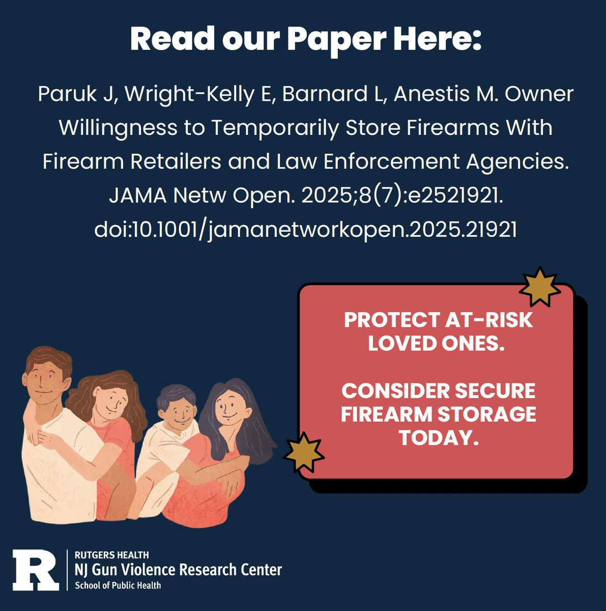 NJGVRC's tweet photo. 🆕 GVRC Research 📊
What do firearm owners think about temporary, voluntary storage outside the home?
Our study in @JAMANetworkOpen finds many are open to short-term storage with retailers or law enforcement...
Read the full version 🔗 https://t.co/Igeoak2kiZ https://t.co/WqYqwJZLJU