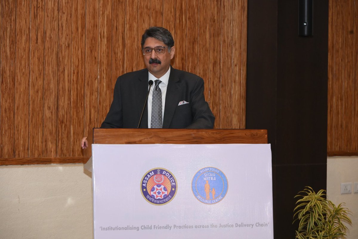 assampolice's tweet photo. The Assam Police Sishu Mitra Programme, Keynote Address on “Institutionalising Child Friendly Practices Across the Justice Delivery Chain” was delivered today, by the Chief Justice of the Gauhati High Court, Hon’ble Mr. Justice Ashutosh Kumar. 

He underscored that children are citizens of the present and that empathy & participation must anchor the implementation of child rights.

DGP Shri @HardiSpeaks in his address, reaffirmed Assam Police’s continued commitment to strengthening child-friendly practices at every stage in coordination with all stakeholders.

The programme was held in collaboration with UNICEF and UTSAH, with the presence of Hon’ble Judges, POCSO Court Judges, and senior stakeholders.

#AssamPoliceSishuMitra 

@himantabiswa

@UNICEFIndia
@utsahassamOrg