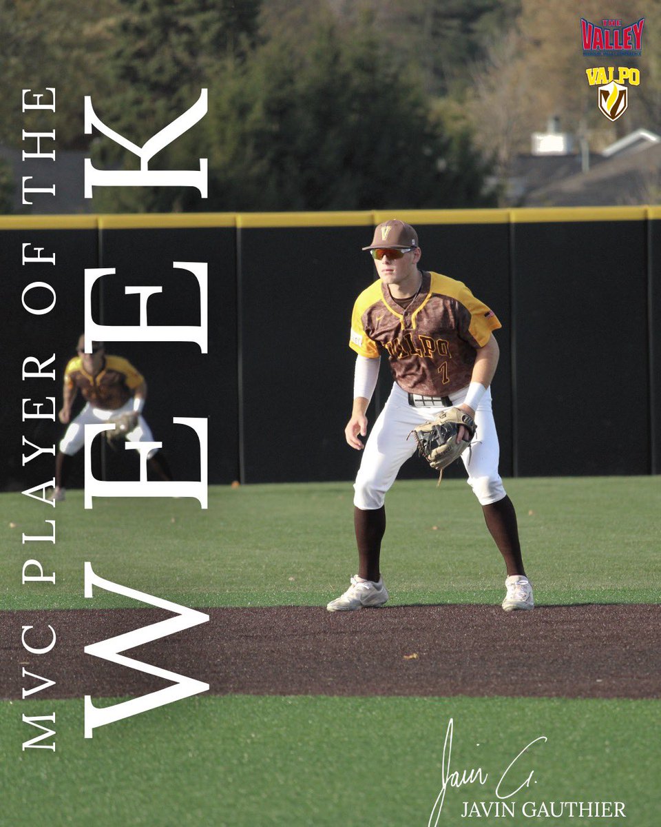 MVC Player of the Week 🔥

After going 8-for-12 (.667) with a 1.848 OPS, Javin Gauthier was named the Missouri Valley Conference Player of the Week!

#GoValpo | #MVCBaseball