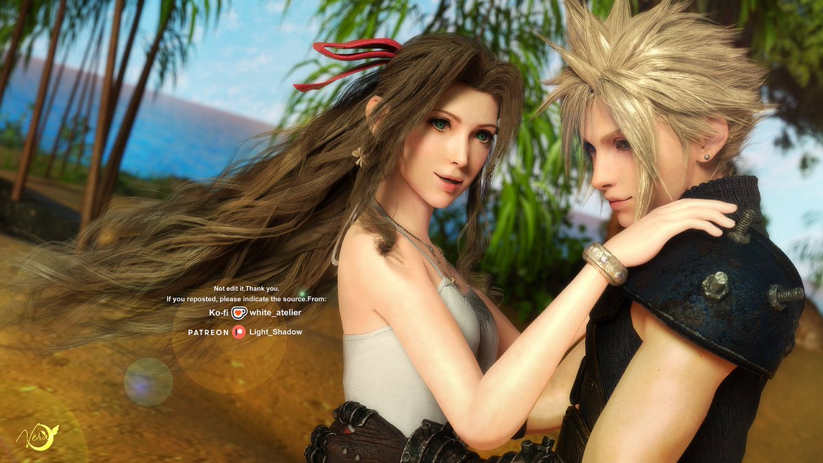 Aerith truly suits pink, I think this dress also looks very fitting on her in white. (I like white.)
I believe this was a piece from 2022. It’s a bit old now, but I still quite like the composition.

#Clerith #Aerith #Cloud #FF7