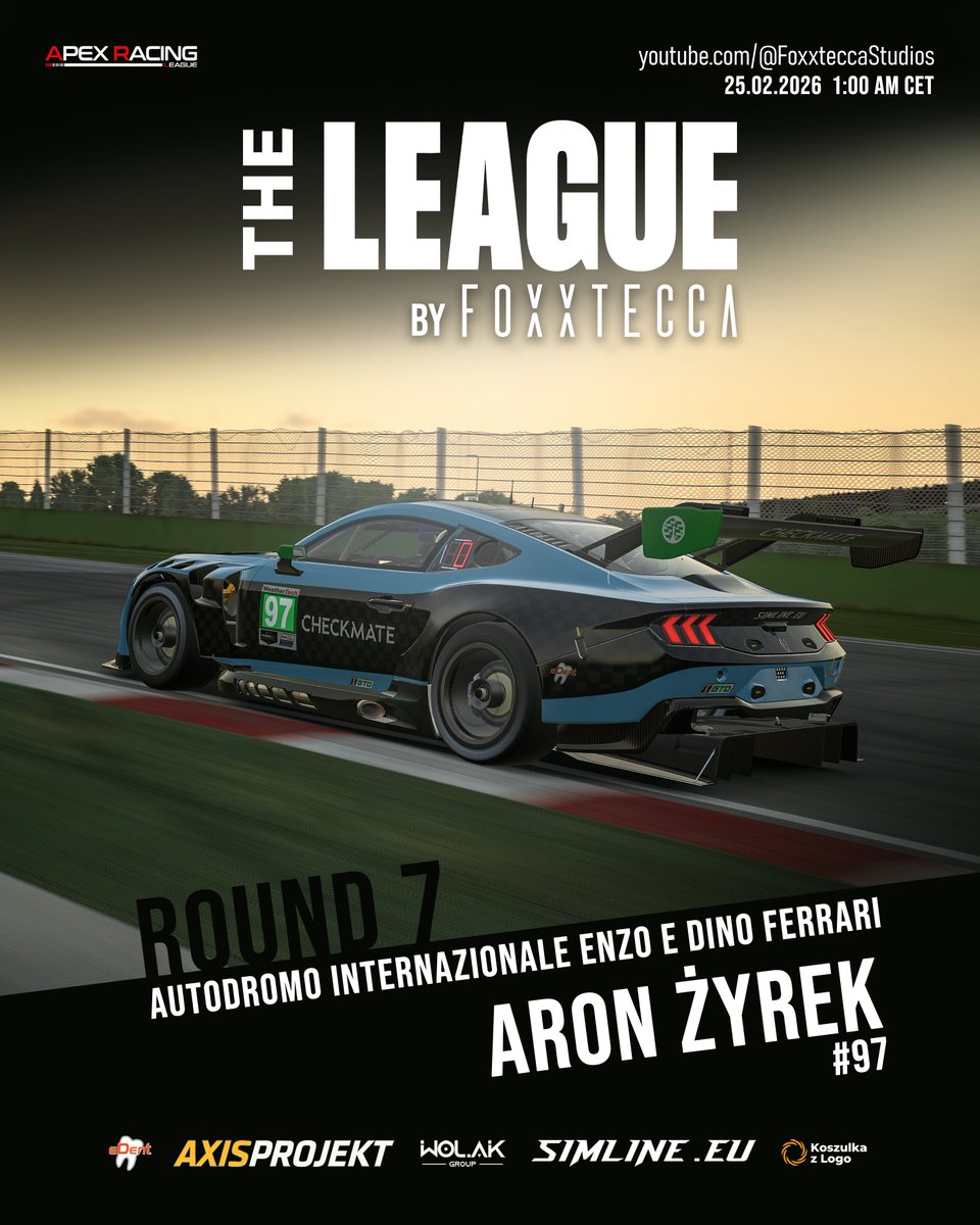 TeamSzachMat's tweet photo. Season on the line!

With just two rounds left in the @ArlEsports' The League by @foxxtecca, tonight’s race will feature moves we haven’t seen before. Caution goes out the window and aggression will rise through the roof. Tonight's performance from @aronzyrek will mean everything for the final classification.

Top3 in the championship standings is still on the car(d)s, but we cannot afford any mistakes on track or in the strategy department.

If you’ll be awake, follow the live action from FoxxteccaStudios starting at 1:00 AM CET:
https://t.co/Pg6rITMhkd

--

Wolak Group | AXIS PROJEKT | https://t.co/odgFpePA0U | https://t.co/KsXK0Aghpy | https://t.co/OMaFnVmvkP

https://t.co/5F8bGSfeb0

#iracing #iracingofficial #simracing #racing #race #racecar #motorsport #racingteam #esports #checkmate #gt3 #imola #apexracingleague #apex #foxxtecca