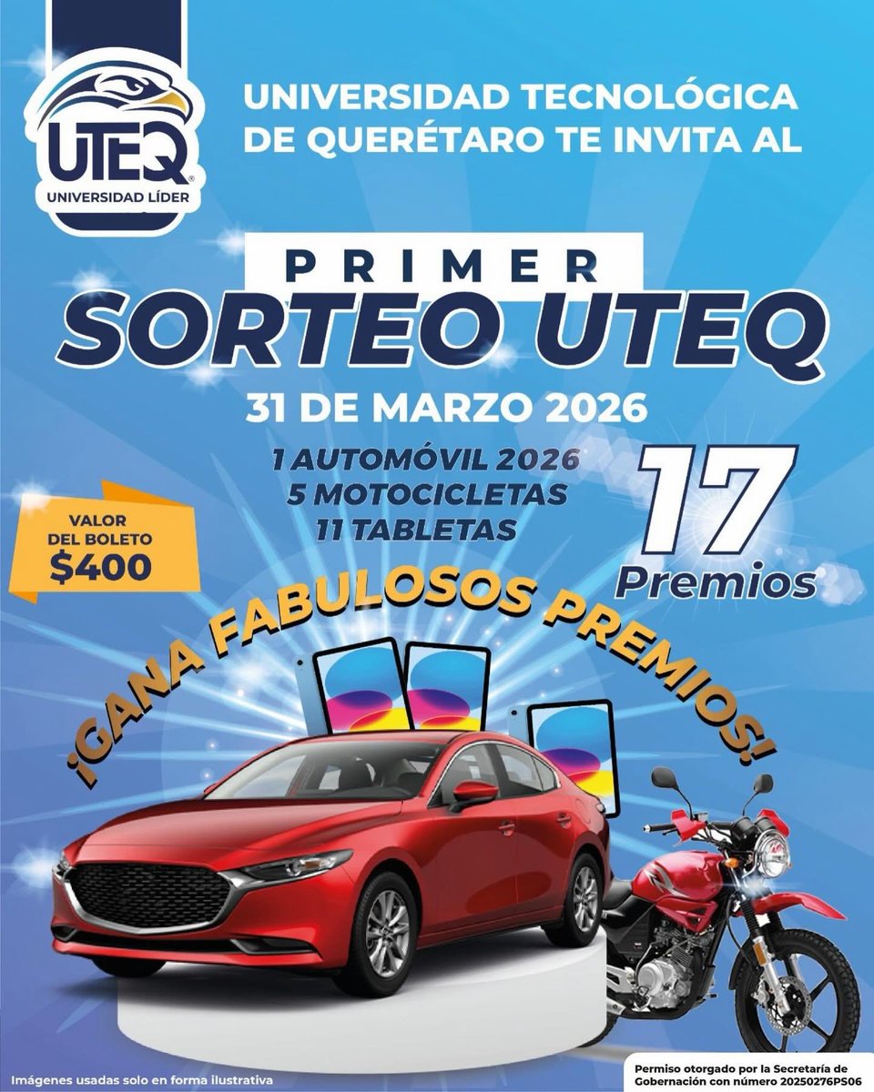 Participa en el Primer Sorteo UTEQ ¡Apoyemos a la educación y al talento universitario! Con ello, contribuyes al objetivo de adquirir una nueva Halconeta para sus estudiantes. 
📲Informes y compra de boletos:
☎️442 209 6100 ext. 1185, 1186 y 1187
<a href="/UTEQ_oficial/">UTEQ_oficial</a> 
<a href="/ferpantoja/">Fernando Pantoja</a>