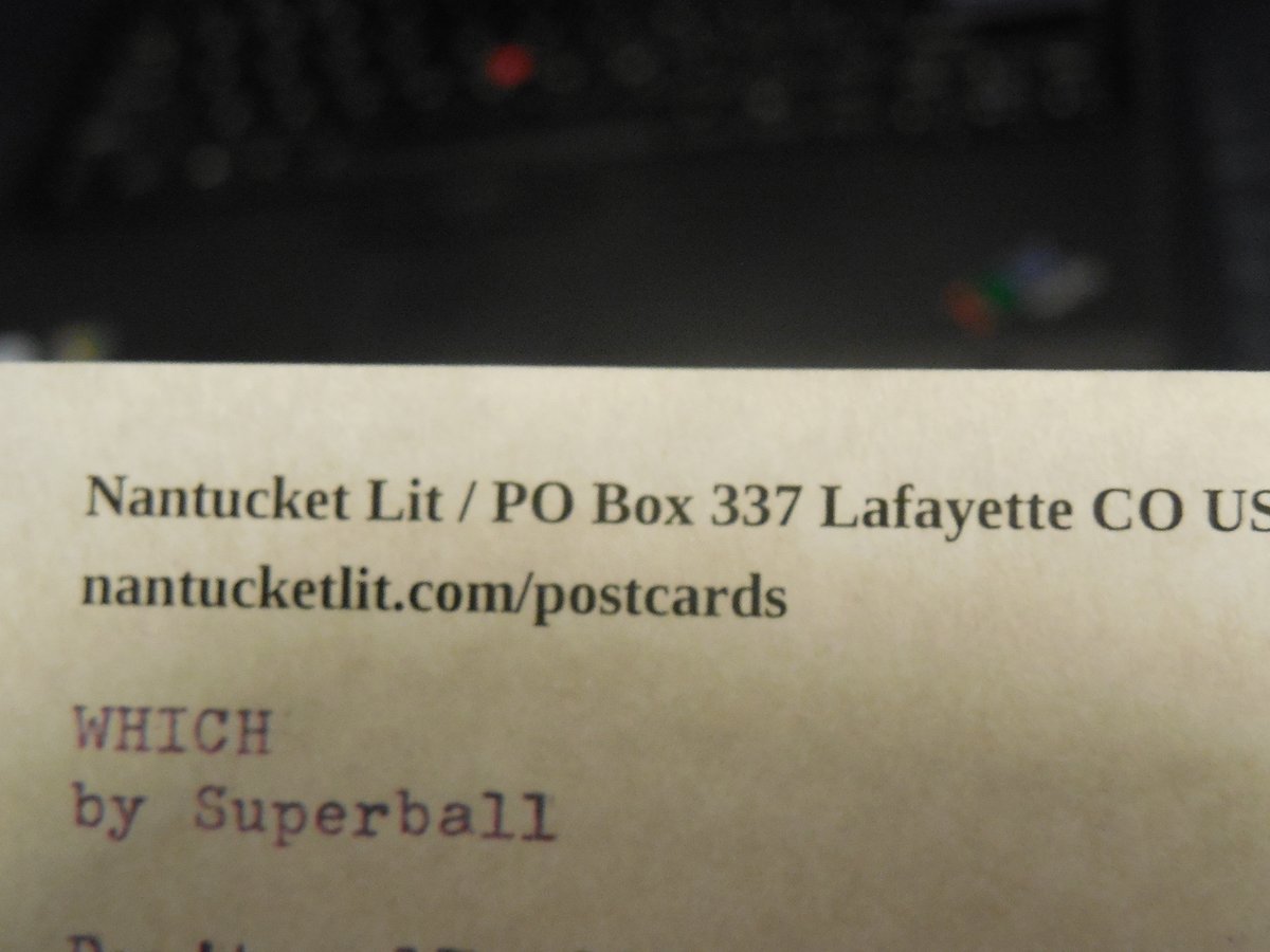 NantucketLit's tweet photo. The next postcard for #FirstClassFiction goes out today! Once every two weeks, I send out postcards with original stories and poems on them. Card #4 is the poem Which by Superball. The art is Bugs by Bud Holman. 

Get a FREE postcard by signing up at https://t.co/ZYsEKQPfUd https://t.co/gCHodiwuu4