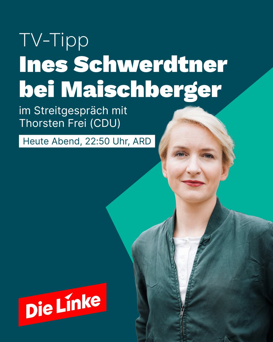 dieLinke's tweet photo. Schaltet heute Abend ein, wenn Ines Schwerdtner bei #Maischberger auf Thorsten Frei (CDU) trifft! 📺 22.50 Uhr, ARD https://t.co/cWX7V7kucf