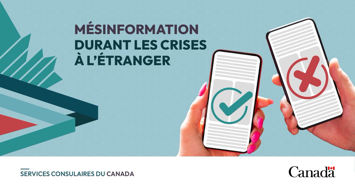 La mésinformation circule en temps de crise. Méfiez-vous des infos non vérifiées qui se répandent en ligne. Ne vous fiez qu’à des sources d’information fiables, comme le gouvernement du Canada ou des médias locaux crédibles. ow.ly/TEy950YlbH5 
#RéfléchissezAvantDePartager