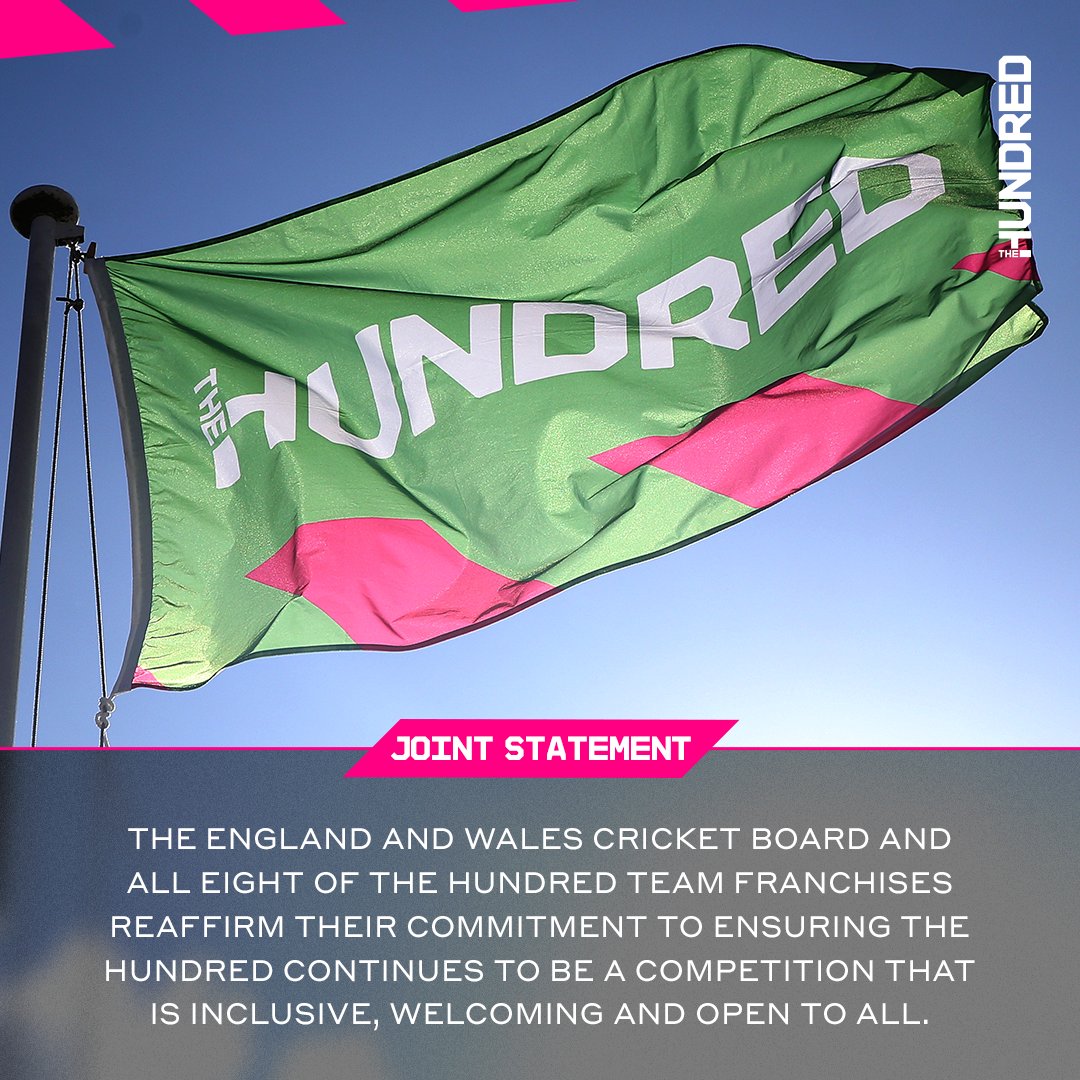 thehundred's tweet photo. A statement from The Hundred and the eight teams.