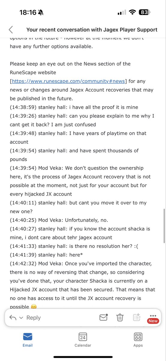 ShackaOsrs's tweet photo. @JagexAsh I’m really sorry to tag you in one of these I just don’t know what to do.

My Jagex account has been hijacked (last year) and I’ve been waiting for support, was expecting something on the roadmap to help but haven’t seen anything that can assist with my issue. https://t.co/57r1IVBvzo