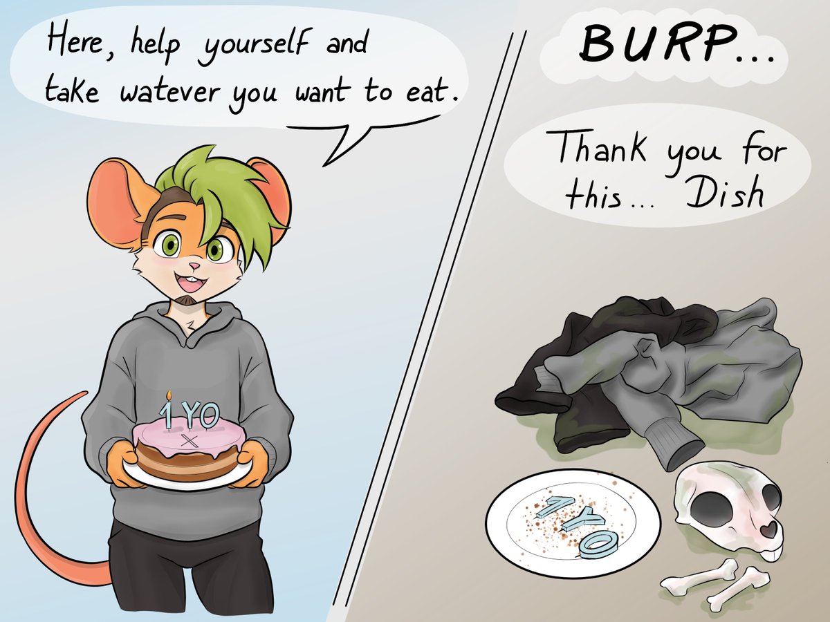 dishez01's tweet photo. CW: #vore - bones

Here's my one-year anniversary on X :3

(with 2days late) https://t.co/yAyVGXG1S6