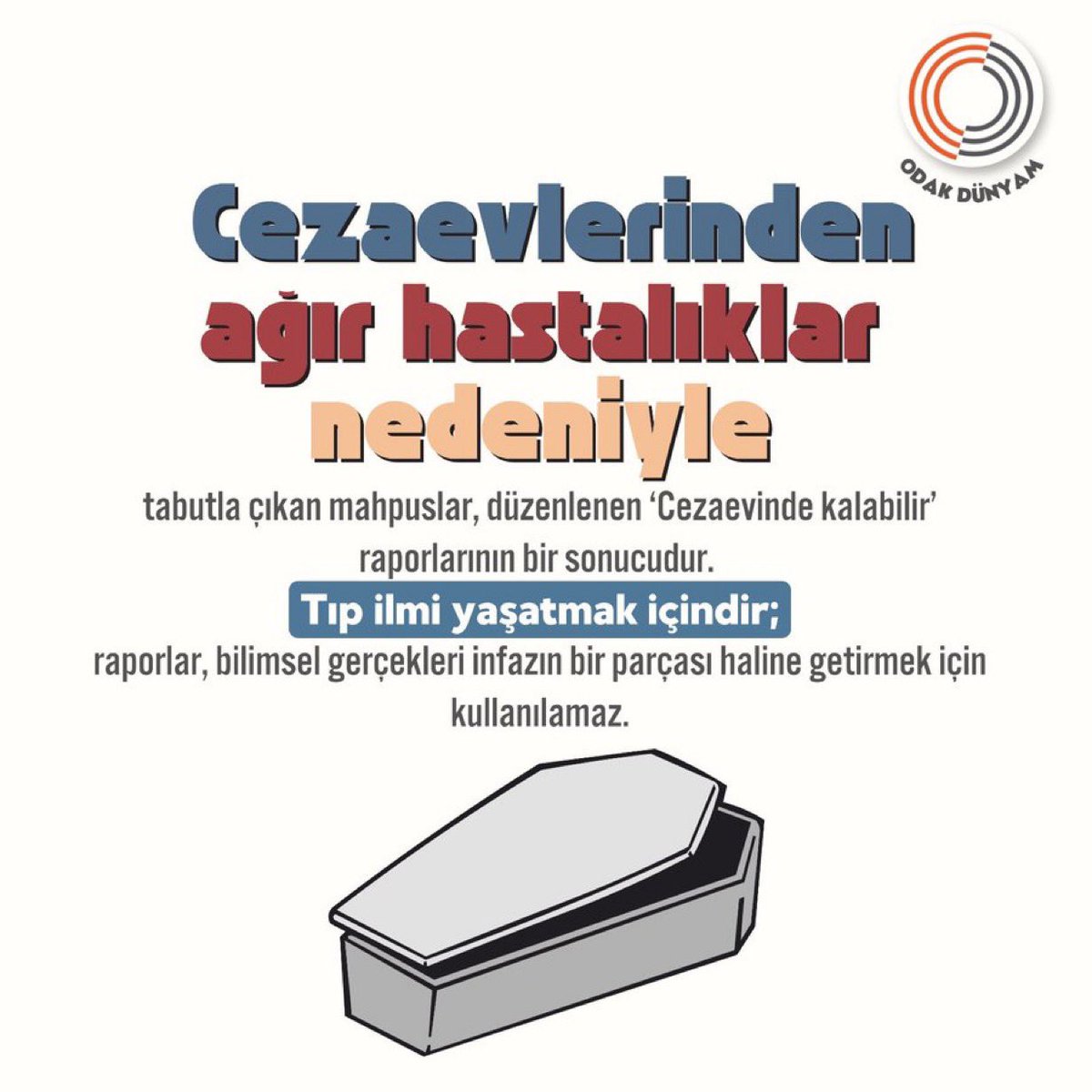 vicdanisi's tweet photo. Adli Tıp Kurumu tarafından düzenlenen “cezaevinde kalabilir” raporları ise kimi zaman bir tabutun önsözüne dönüşüyor.

Tenkil, yalnızca özgürlüğü değil; hastaların yaşam hakkını da tüketiyor.

Cezaevinde Tenkil https://t.co/VMsadgdkZo