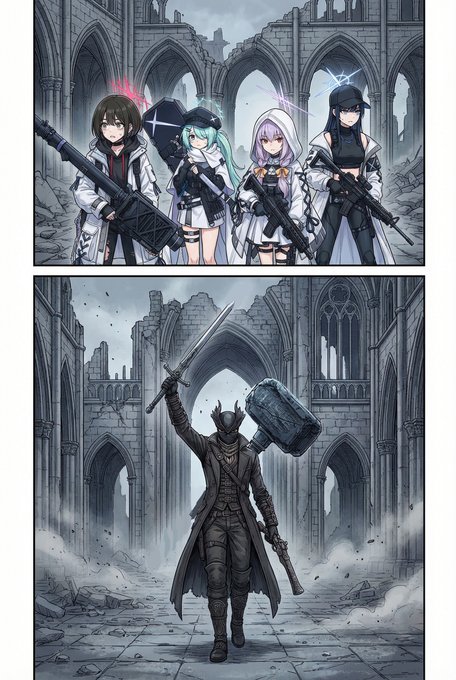 サオリ「派手に壊れているな」
ミサキ「先生死んだんじゃ……」
ヒヨリ「えへ、えへへ、それならずいぶんあっけないというかぁ」
アツコ「シッ。人影が見える……生きていたみたいね。ということは"彼女"は死んだことになる」

狩人先生「滾る狩りだったよ。宣言しよう、悪夢を狩ったと」 