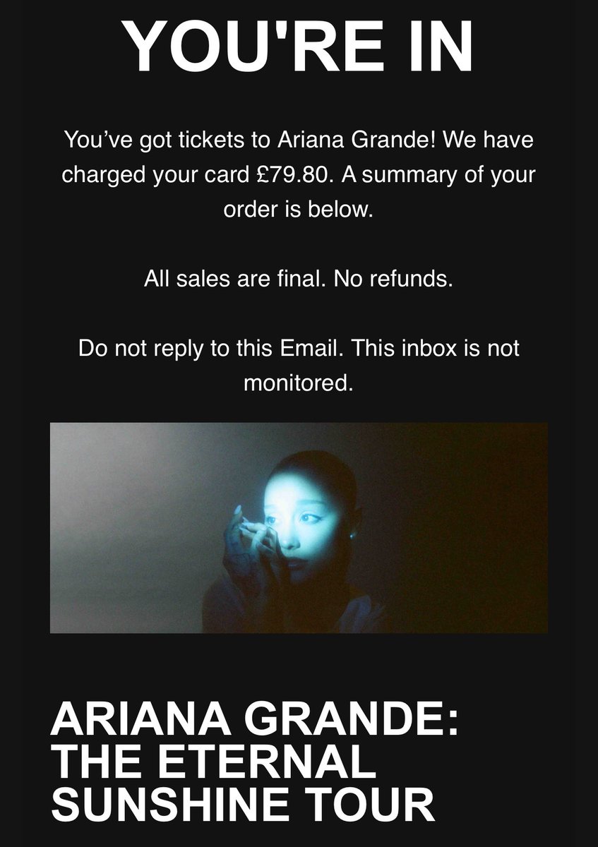 i am in shock. i can’t believe i got in. i may be at the back corner of the venue at the very top but i will take it, even with my shitty eyesight!!!