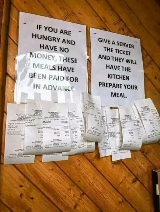 There is a little coffee shop, where two people arrive and approached the counter.

“Five coffees please. Two for us and three hanging.”

They paid, they took their two coffees and left.

I asked the waiter. "What’s this about hanging coffees?"

“Wait and you'll see."

Some more