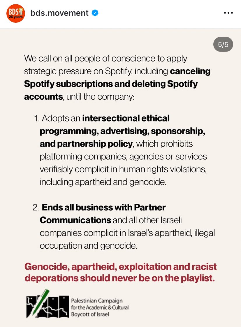 BDS Movement <a href="/BDSmovement/">BDS movement</a> is calling us all to boycott Spotify in solidarity with Palestine 🇵🇸🔻

time to say goodbye to Spotify for good now